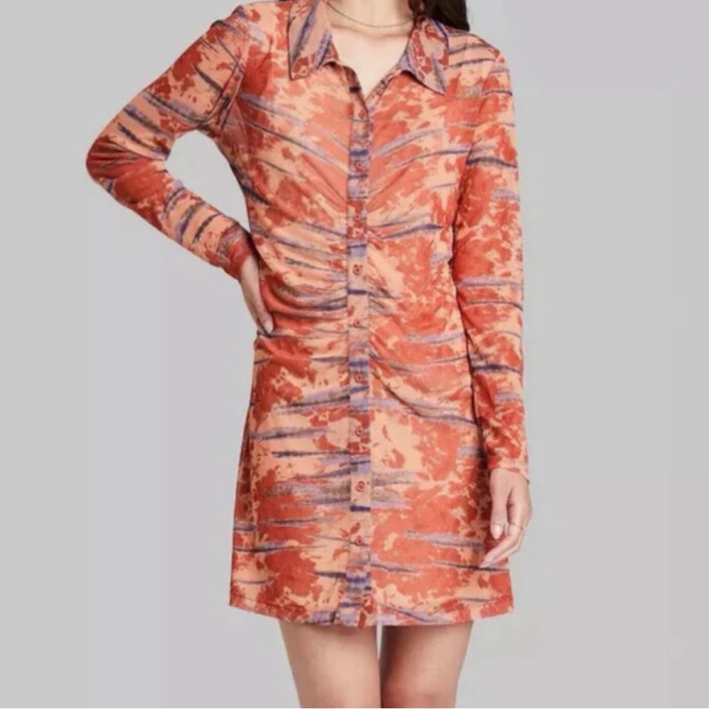 Long-sleeve Mesh print dress